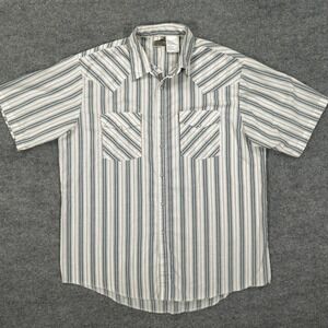Express Rider Shirt Mens Large White Stripe Short Sleeve Western Snap Cowboy